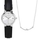 Fae Silver Leather Analog Watches with Necklace Set (Black)