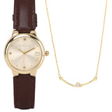 Fae Gold Leather Analog Watches with Necklace Set (Brown)