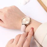 Fae Rose Gold Leather Analog Watches with Necklace Set (Pink)