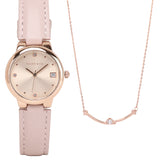 Fae Rose Gold Leather Analog Watches with Necklace Set (Pink)