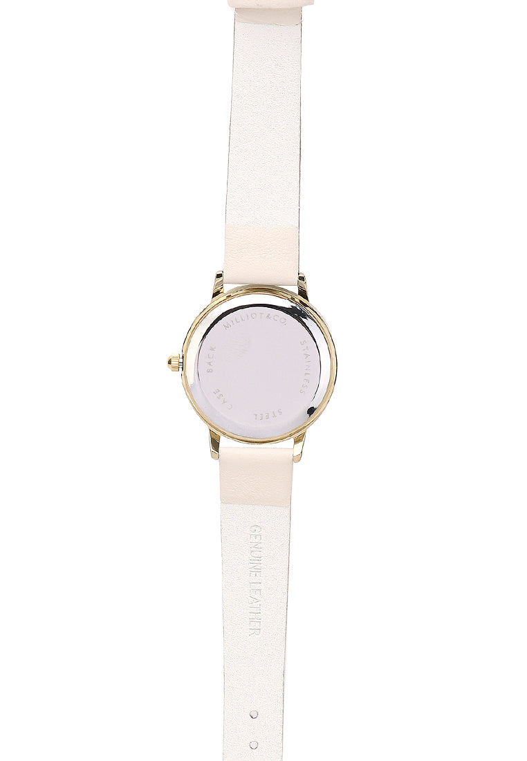 Shireen Gold Leather Watch with Bracelet Set  (White)