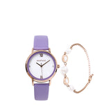 Shireen Rose Gold Leather Watch with Bracelet Set  (Thistle)