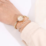 Sora Rhinestone Analog Watch with Bracelet Set (Gold)