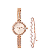 Sora Rhinestone Analog Watch with Bracelet Set (Rose Gold)