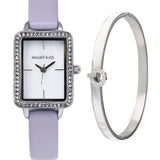 Shirley Silver Leather Watch with Bangle Set (Thistle)