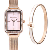 Shirley Rose Gold Mesh Watch with Bangle Set (Salmon)