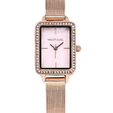 Shirley Rose Gold Mesh Watch with Bangle Set (Salmon)