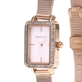 Shirley Rose Gold Mesh Watch with Bangle Set (Salmon)