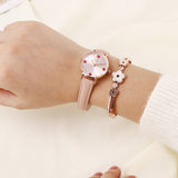 Susy Rose Gold Leather Watch with Bangle Set (Nude)