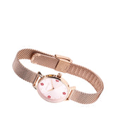 Susy Rose Gold Mesh Watch with Bangle Set  (Salmon)