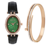 Ava Rose Gold Leather Watch with Bangle Set (Black)