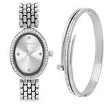 Ava Silver Metal Watch with Bangle Set  (Silver)