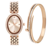 Ava Rose Gold Metal Watch with Bangle Set (Salmon)