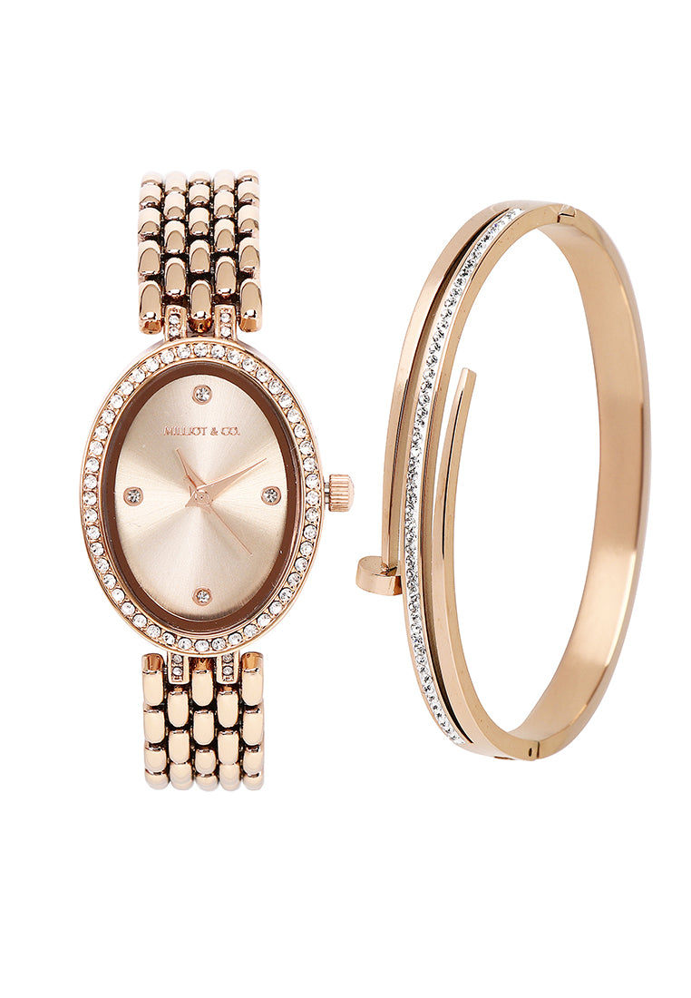 Ava Rose Gold Metal Watch with Bangle Set (Salmon)