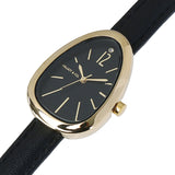 Fiona Gold Leather Analog Watches with Bangle Set (Black)