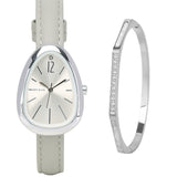 Fiona Silver Leather Analog Watches with Bangle Set (Grey)