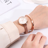 Valerie Mesh Strap Analog Watch with Bangle Set (Beige)