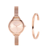 Valerie Mesh Strap Analog Watch with Bangle Set (Rose Gold)
