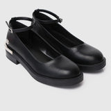 A Smiling Heart Ankle-Strap Flats & Ballerina (Black)