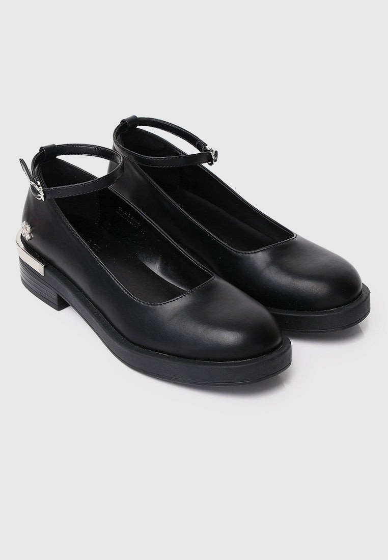 A Smiling Heart Ankle-Strap Flats & Ballerina (Black)