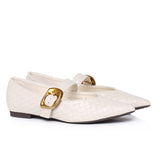 Shanzey Chucky Buckle Ballerina & Flats (White)