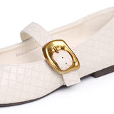 Shanzey Chucky Buckle Ballerina & Flats (White)