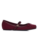 Yeri Square Toe Mary Jane with Bow Ballerina & Flats (Maroon)