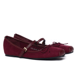 Yeri Square Toe Mary Jane with Bow Ballerina & Flats (Maroon)