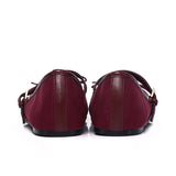 Yeri Square Toe Mary Jane with Bow Ballerina & Flats (Maroon)
