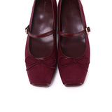 Yeri Square Toe Mary Jane with Bow Ballerina & Flats (Maroon)