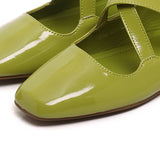 Jillian Crossed Patent Ballerina & Flats (Olive)