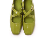Jillian Crossed Patent Ballerina & Flats (Olive)