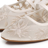 Suki Embroidered Mesh Ballerina (Beige)