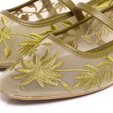 Suki Embroidered Mesh Ballerina (Olive)
