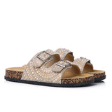 Madison Beaded Two Strap Sandals (Khaki)