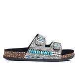 Riley Beaded Two Strap Sandals (Black)