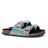 Riley Beaded Two Strap Sandals (Black)