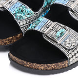 Riley Beaded Two Strap Sandals (Black)