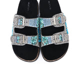 Riley Beaded Two Strap Sandals (Black)