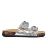 Riley Beaded Two Strap Sandals (Silver)