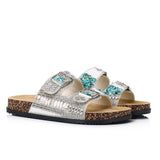 Riley Beaded Two Strap Sandals (Silver)