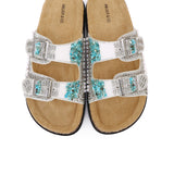 Riley Beaded Two Strap Sandals (Silver)