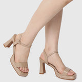 Tansy Open Toe Platform Heels (Tan)