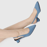 Sirena Slingback Heels (Steel Blue)