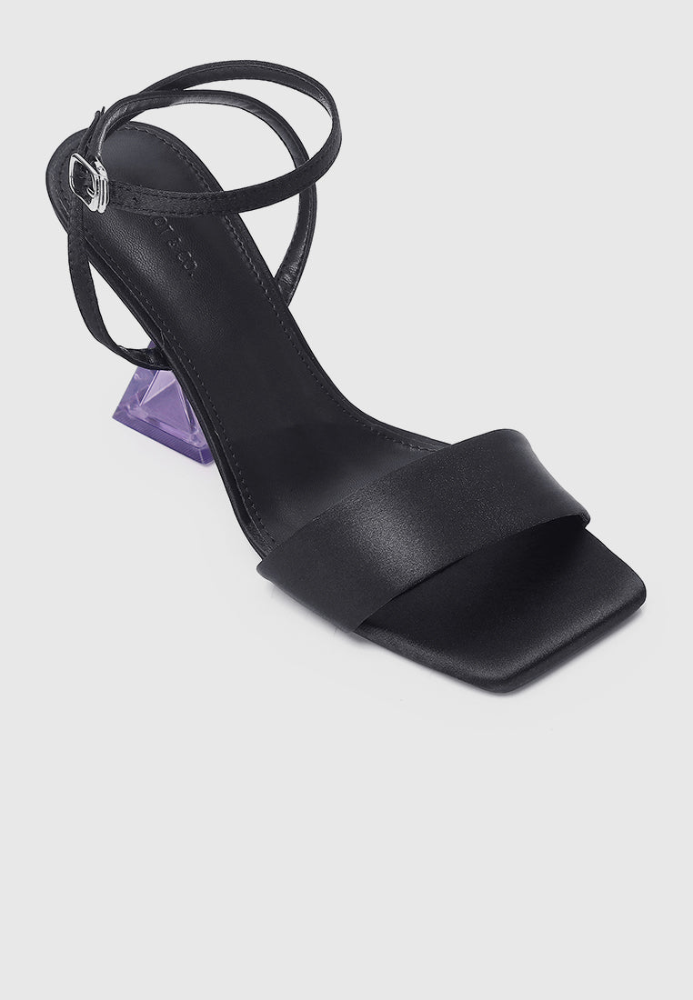 Twinkle Ankle-Strap Transparent Heels (Black)