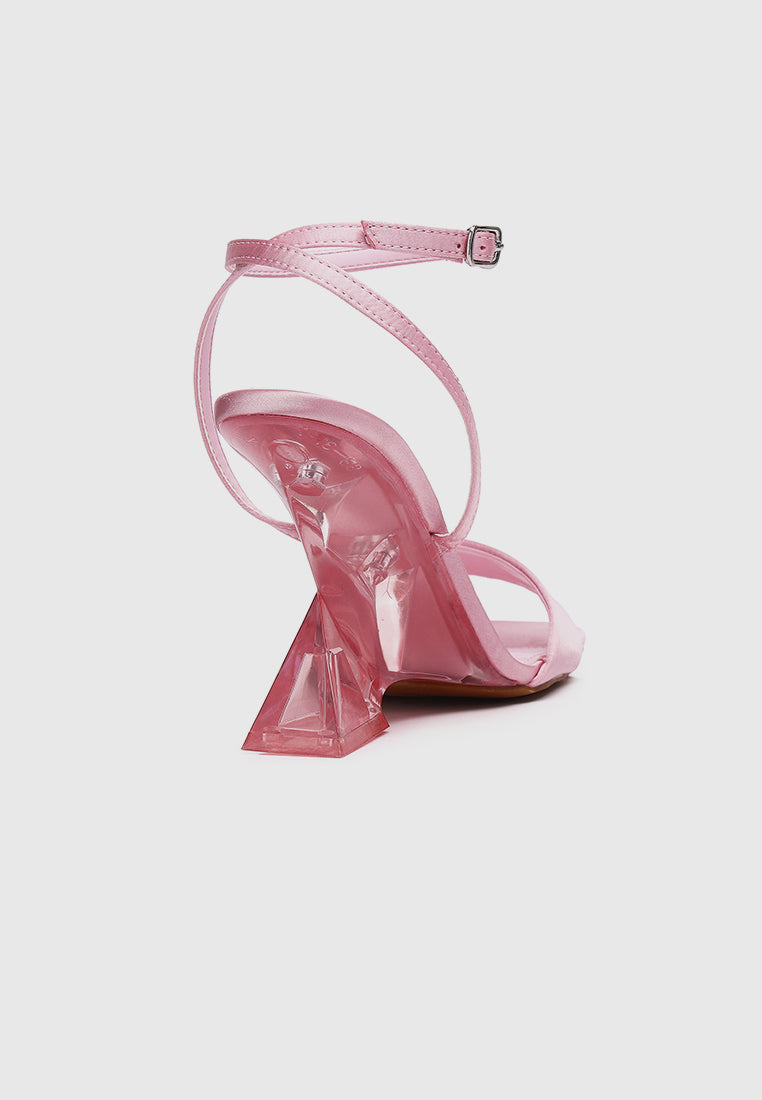 Twinkle Ankle-Strap Transparent Heels (Pink)