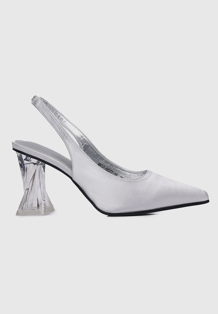 Lumi Slingback Transparent Heels (Silver)