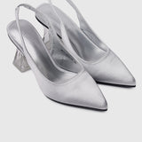 Lumi Slingback Transparent Heels (Silver)