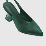 Lumi Slingback Transparent Heels (Dark Green)