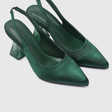 Lumi Slingback Transparent Heels (Dark Green)